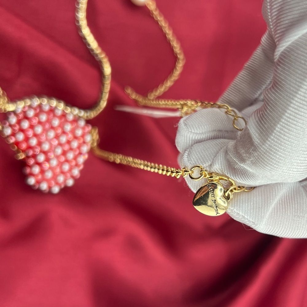 Betsey Johnson Red Heart Pearl and Rhinestone Necklace - Picture 9 of 10